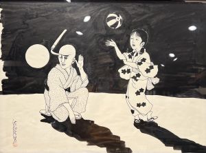 佐伯俊男　肉筆画　「満月と紙風船」のサムネール